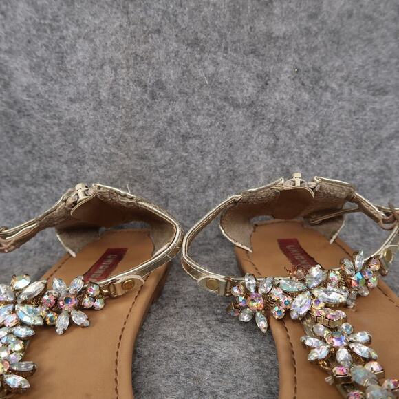 Union Bay Shoes Womens 7 Sandals Flat Thong Embellished Strap Heel Zip Metallic - Picture 3 of 10